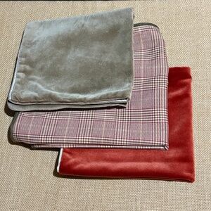 Pottery Barn Velvet Pillow Covers Set of 2 + 1 Unbranded Plaid Cotton Cover Fall